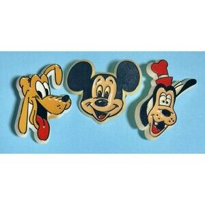 Vintage 80s Pin-Button Mickey Mouse, Goofy  & Pluto Disney Rare